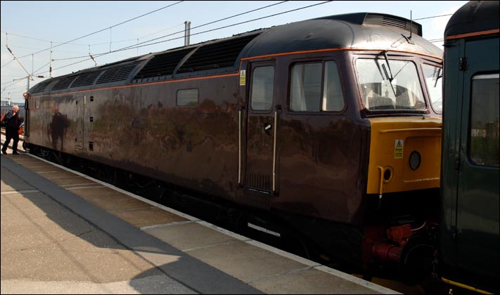 West Coast Railways Class 47760 on a Cathedrals  Express train in platform 4 at Peterborough station