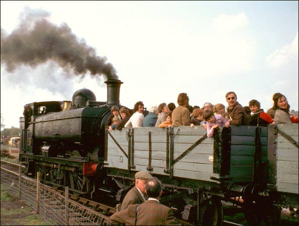 The GWR 0-6-0PT is giving rides on one of the demonstion lines in open wagons