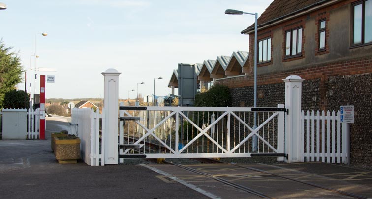 Gate for the crossing between the mainline Sherringham station and the North Norfolk railway 