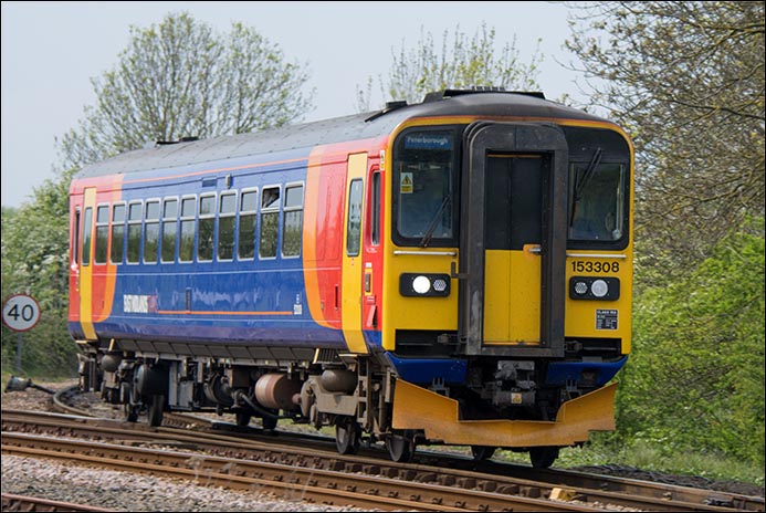 East Midland Trains class 153308 comes from Lincon into Sleaford  