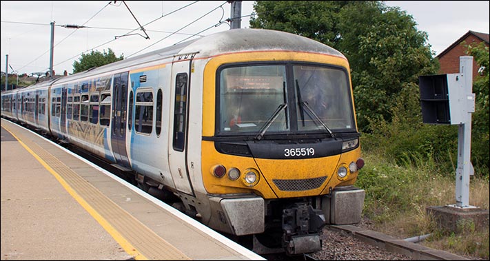 First Capital Connect class 365519 in platform 4 at St Neots on a London Kings Cross train on the 5th of August 2014