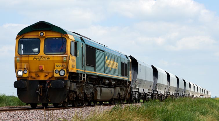 Freightliner class 66615 at Turves on the 23rd of June 2021