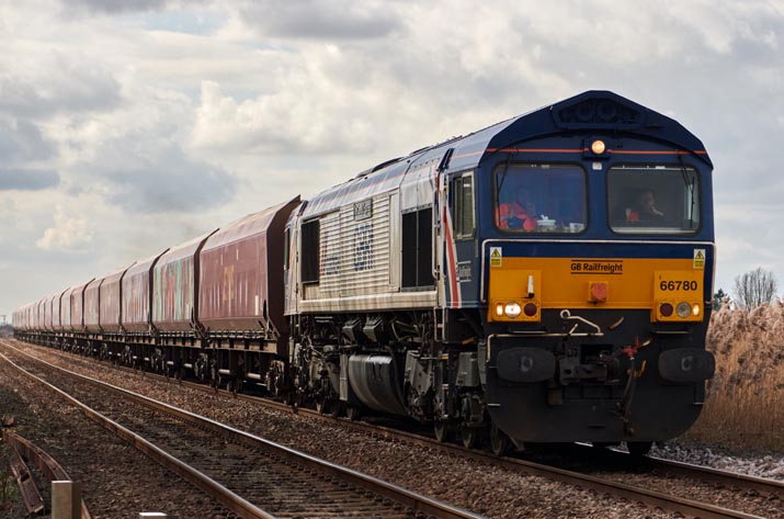 GBRf class 66780 at Tuves on the 27th of March in 2023.