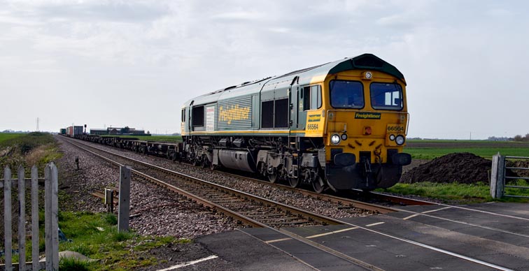 Freightliner class 66564 between Turves and March on the 31st March 2021