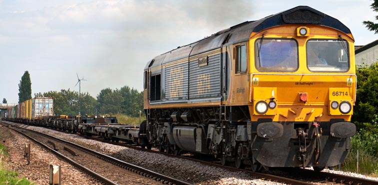 GBRF class 66714 between Turves and March in June 2021 