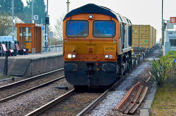 GBRf class 66753 at Whitlesea station on the 23rd March 2022