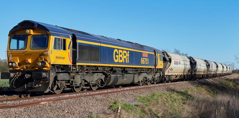 GBRf class 66751 at Whitlesea on the 20th  of February  in 2023