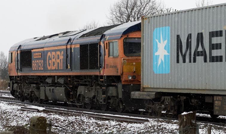 GBRf class 66752 at the Ramsey Road crossing