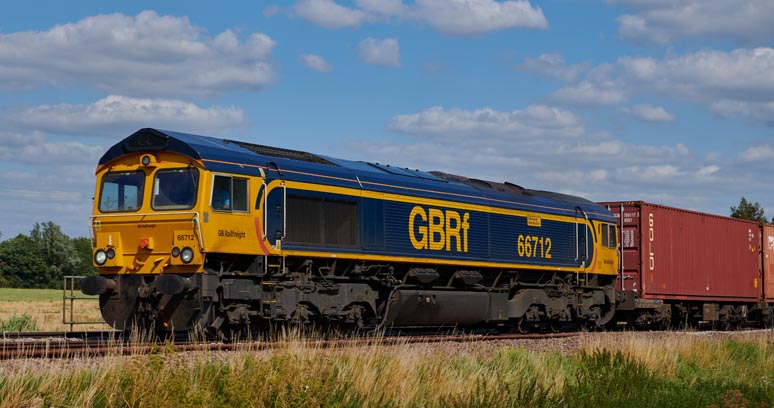 GBRf class 66712 'Peterborough power signalbox'at Whittlesea on 17th of July 2020 