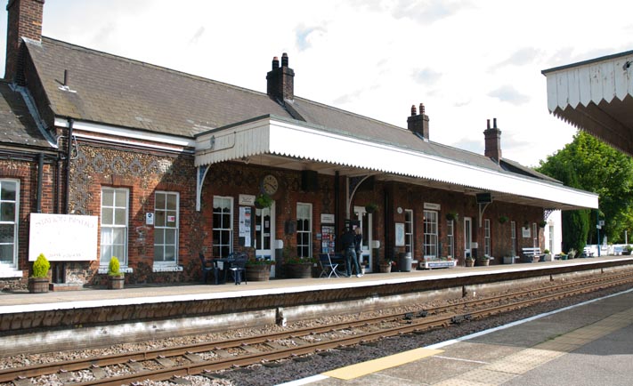 Wymondham station building on platform 1 