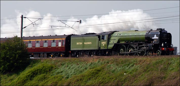 The new build LNER A1  60163 Tornado still in its British Railways Green at Yaxley