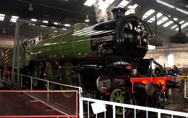 LNER B1 1306 Mayflower in the Barrow Hill round house 