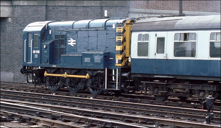 Class 08 108 at the south end of Cambridge station