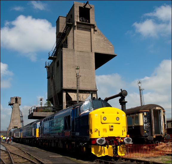 DRS class 37229 Jonty Jarvis with the Carnforth coaling tower behind at the 2008 open day 