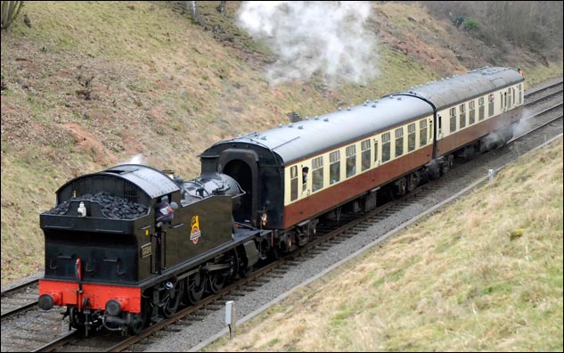 GWR 2-6-2T 5526 in British Railways black with a short local train 