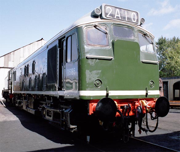 D5185 in British Railways green with no yellow waring panels on shed