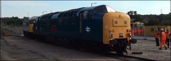 Class 55019 Royal Highland Fusilier being moved into position