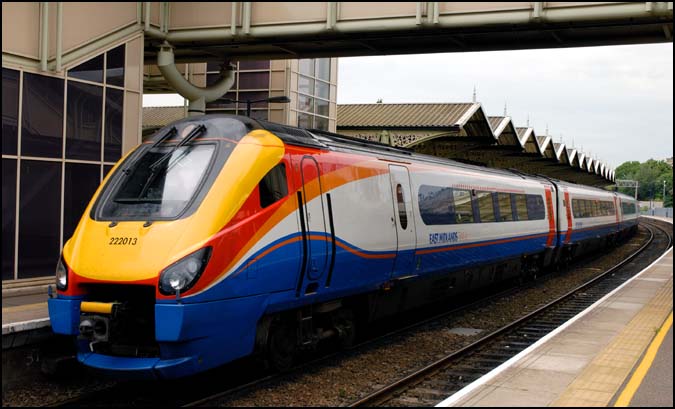 East Midlands Trains Class 222 015 at Kettering on a Corby London train