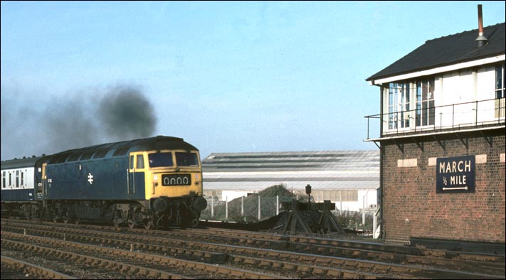 Class 47 near the March South Junction signal box in BR days