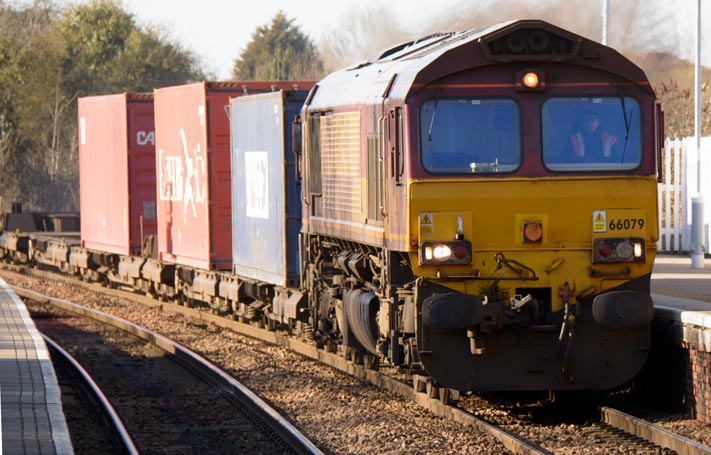 DB class 66079 at March station on the 17th of February 2015