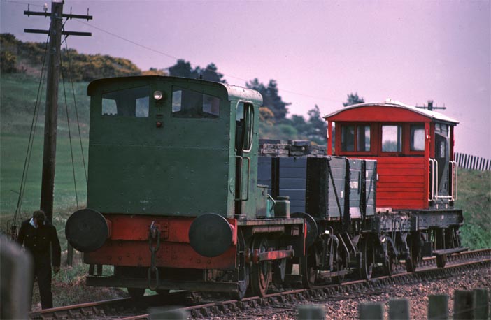  A works train with a 0-4-0 Diesel shunter near the Golf Course 