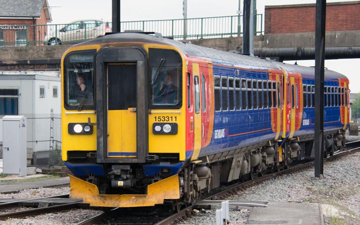 East Midland Trains class 153311 into Nottingham station 