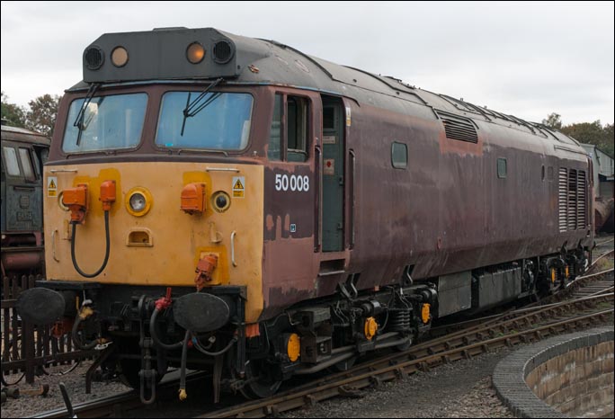 Class 50 008 at Wansford in its unfinished state in the yard