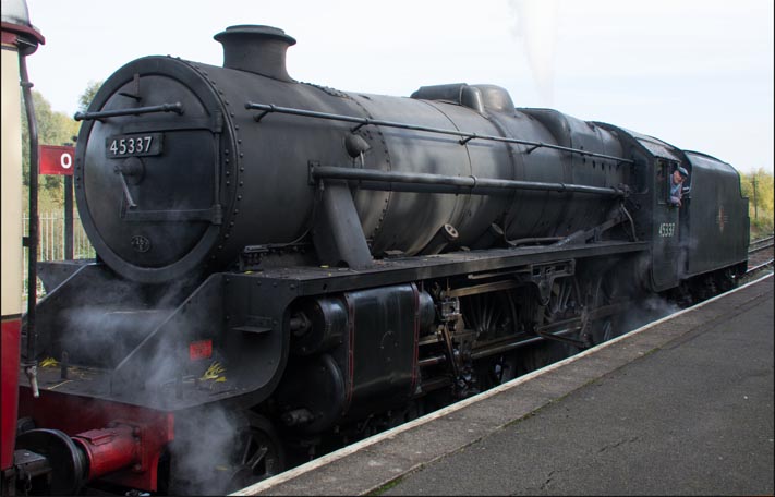 Black 5 45337  waits in Orton Mere station 