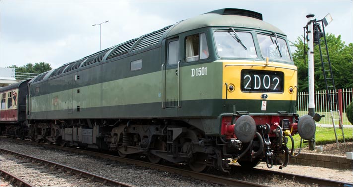 Class 47 in two tonegreen as D1501 in Orton Mere station 