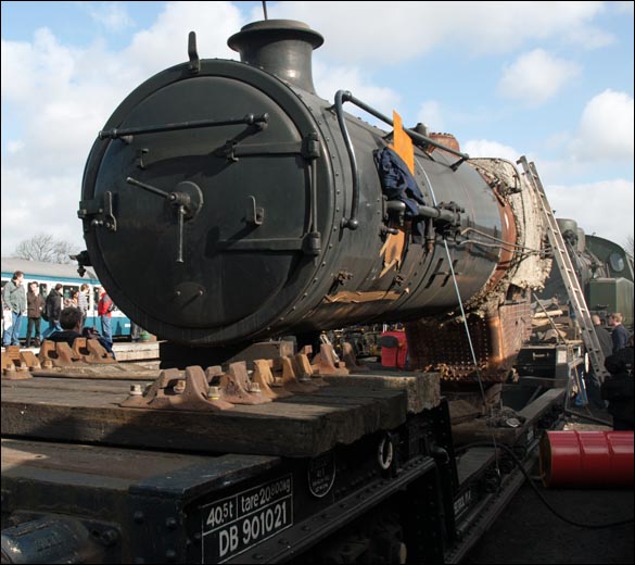  Class 5 boiler on a well wagon in Wansford yard