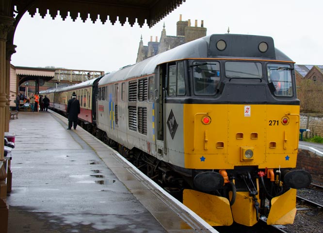 Class 31 271 in Wansford railway station on the 11th of  April in 2015