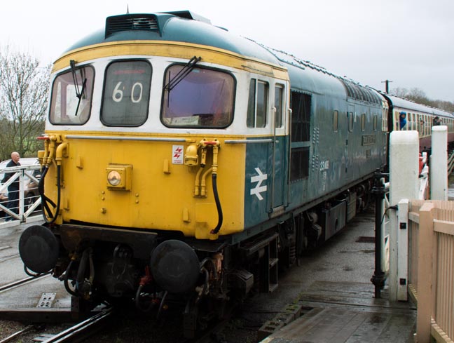 Class 33109 comes into a rather damp Wansford Nene Valley Railway station 