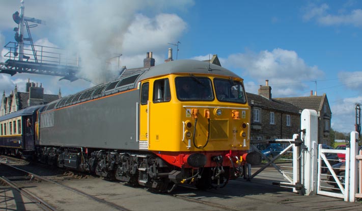 Class 56 104 leaves  Wansford on the 11th of  April in 2015