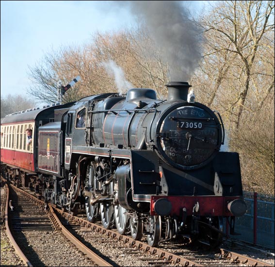 British Railway standard Class 5 73050 into Orton Mere 