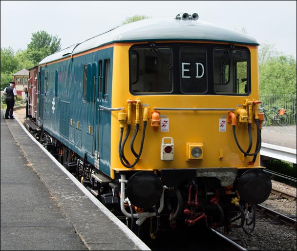 Class 73001 in Orton Mere railway station on Friday the 16th of May 2014 