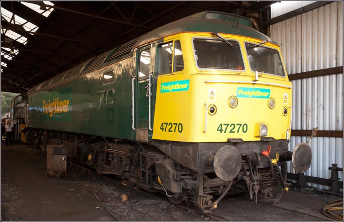 Class 47 270 inside Wansford shed in October 2007