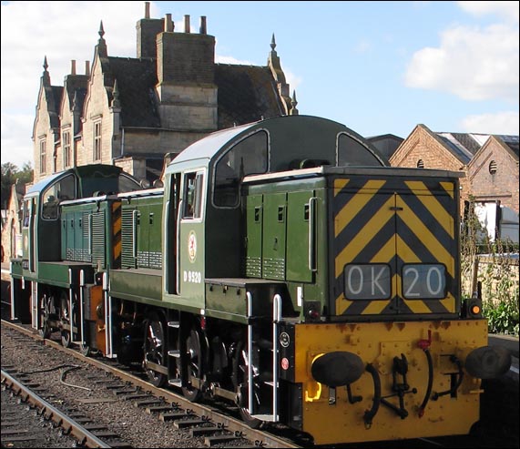 Two Class 14s light engines with D9523 leading runing round there train at Wansford