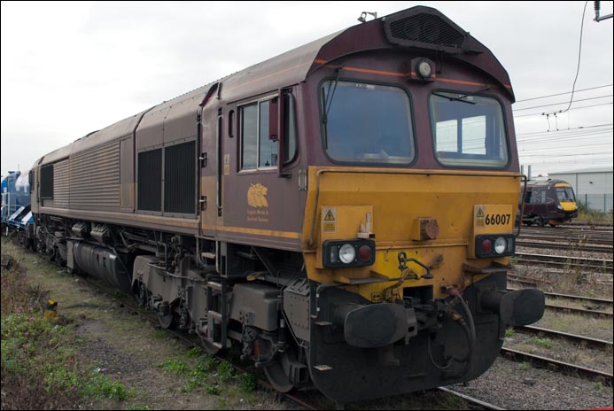 Class 66007 in the Depot on the 17th of October 2009