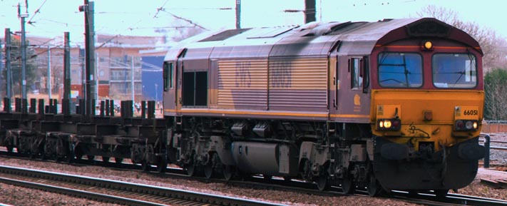 Class 66051 on the down fast at Peterborough 21st Febuary 2014