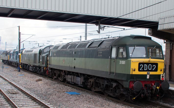 Convoy of Heritage Diesels in platform 5 at Peterborough
