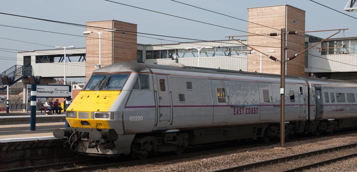 East Coast class DVT 82220 in platform 4 at Peterborough 