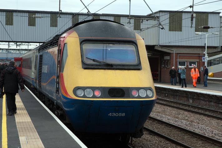 East Midlands HST set with power car 43058 in the platform 3 at Peterborough 