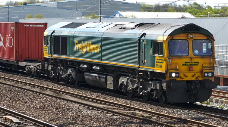 Freightliner class 66599 at Werrington on the 5th May in 2021