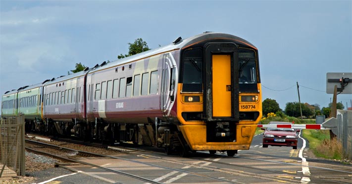 East Midland Trains class 158774 on a train to Liverpool at Turves in 2008
