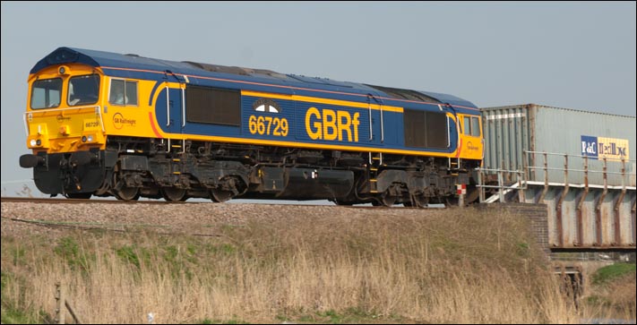 GBRf 66729 Derby County heading for Peterborough on the 29th of March 2011 near Turves