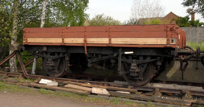 3 plank wooden wagon has no number while it was being done up in the yard at the at Quorn and Woodhouse in 2008