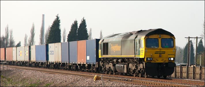 Freightliner class 66954 on a freightliner heading for Ely 