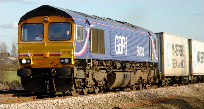 GBRf class 66730 on the 8th of Febuary in 2011 at Whittlesea