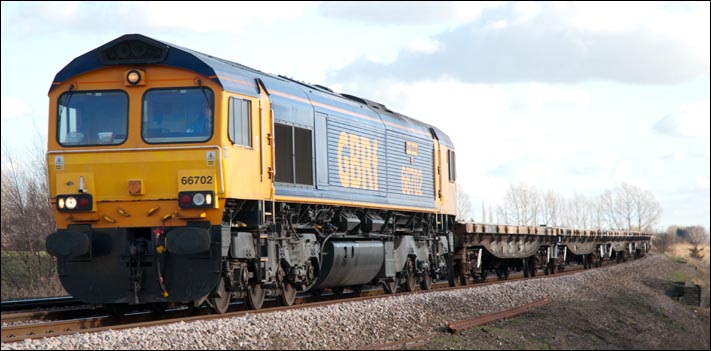 GBRf class 66702 on the 8th of Febuary in 2011 at Whittlesea